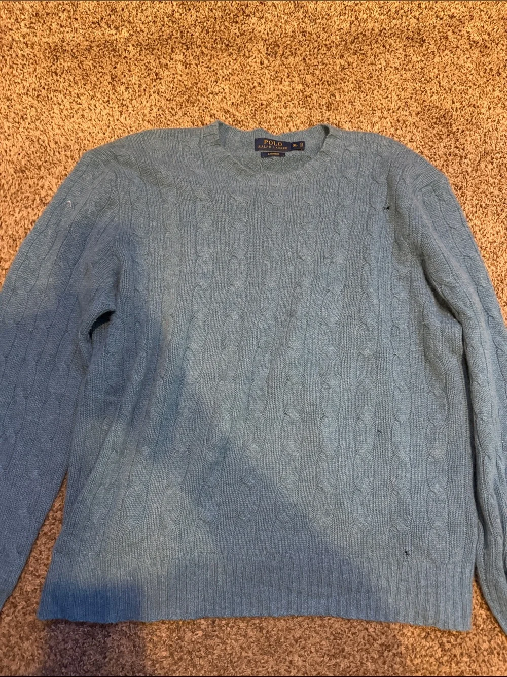 Polo by Ralph Lauren Cashmere Sky Blue Cable Knit Crewneck Sweater